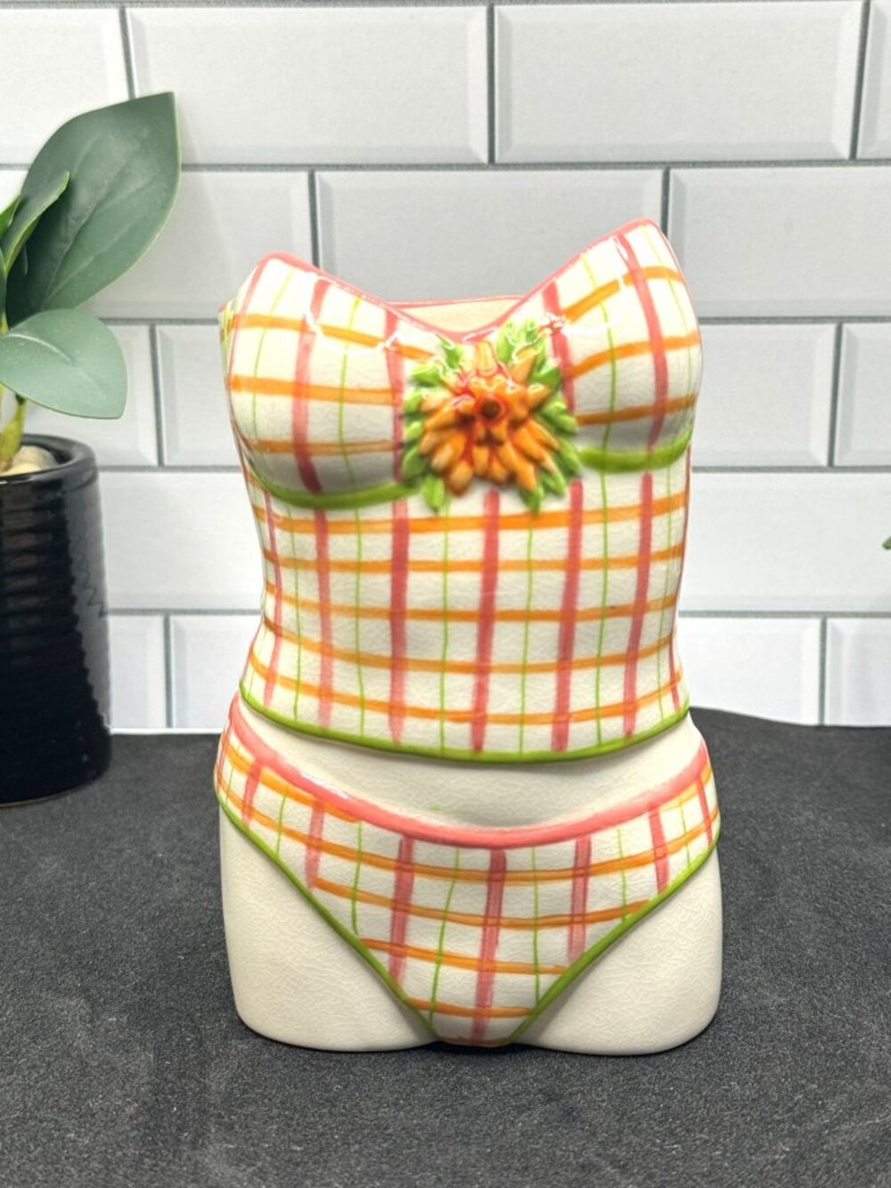 Diane Artware Ceramic Bikini Vase Plaid Design By Character Collectibles 2005
